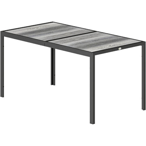 Table de jardin 4-6 personnes, table à manger extérieure plateau effet bois, 150x80x74 cm, gris