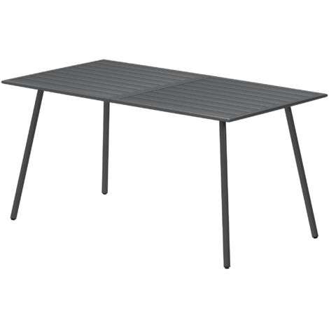 Table de jardin 6 personnes, plateau lattes patio terrasse, 150x80x74 cm, gris