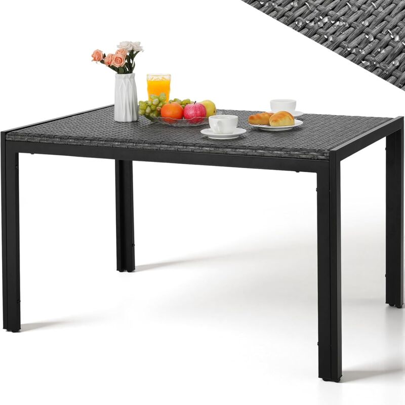 Table de Jardin 6 Personnes Rectangulaire en PE Rattan et Métal,119x74x70.5 cm,Table de Salle et Balcon,Résistante aux Intempéries,pour Terrasse
