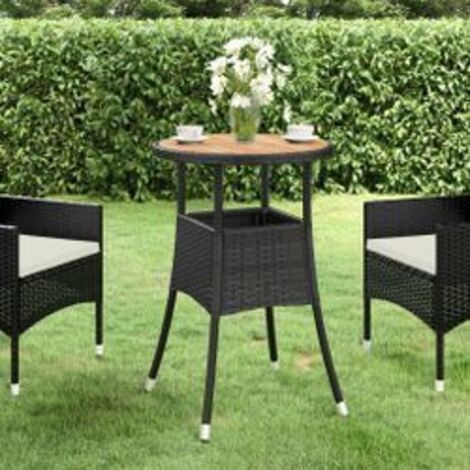Table de jardin Ø60x75 Acacia et résine tressée Noir