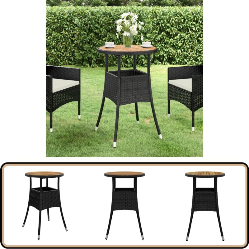 Table de jardin Ø60x75 cm Acacia et résine tressée Noir - Table De Jardin - Table Extérieure - Table Acacia - Table Ronde - Mobilier De Jardin