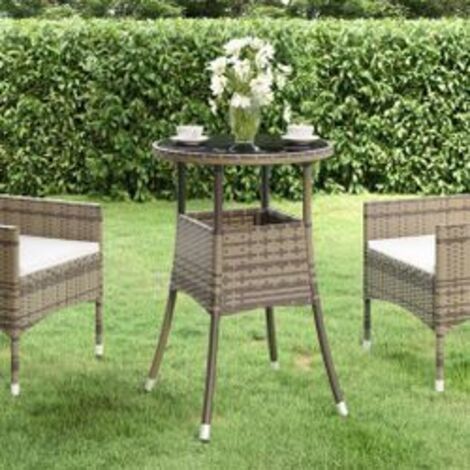 Table de jardin Ø60x75 Verre trempé-résine tressée Gris