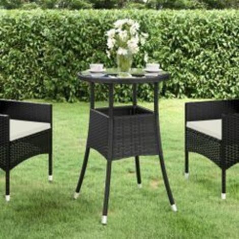 Table de jardin Ø60x75 Verre trempé-résine tressée Noir