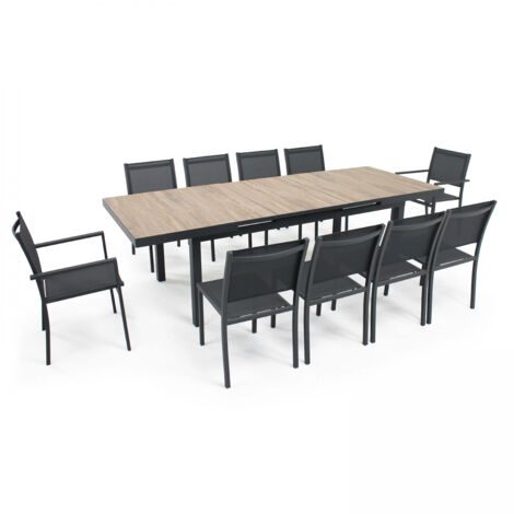 Table de jardin 8 chaises et 2 fauteuils en aluminium et céramique - Tivoli
