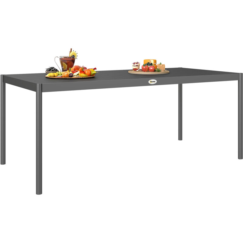 Outsunny - Table de jardin 8 personnes rectangulaire plateau effet lattes acier époxy anthracite