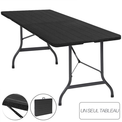Table de Jardin 8 Personnes - Table Pliante L180 x l70 x H73cm - Table Camping Exterieur pour Jardin Terrasse et Balcon - Noir