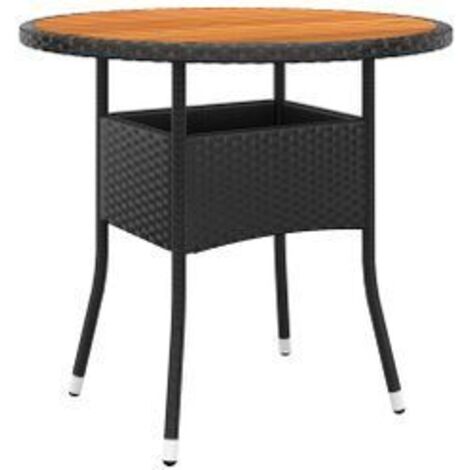 Table de jardin Ø80x75 Résine tressée et bois d'acacia Noir