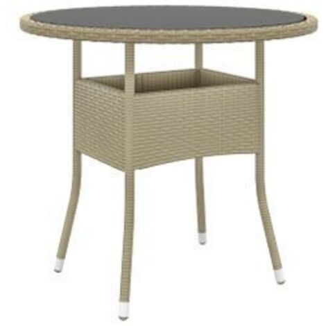 Table de jardin Ø80x75 Verre trempé-résine tressée Beige