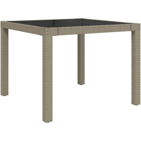 Table de jardin 90x90x75 Verre trempé et résine tressée Beige
