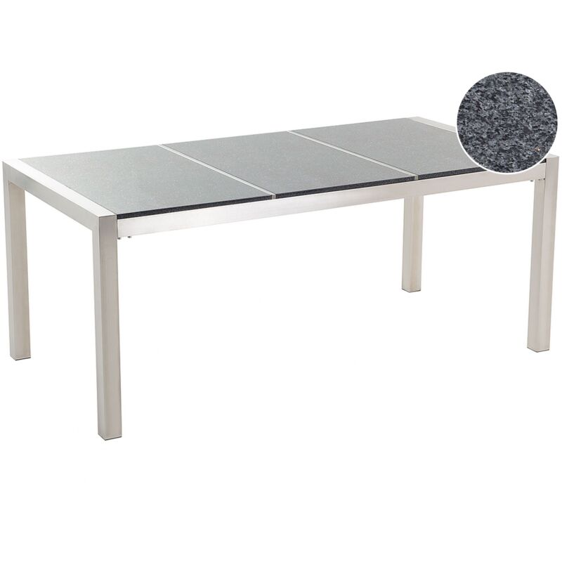 Beliani - Table de Jardin à Plateau Triple en Granit Poli 180 x 90 cm Gris et Argenté Grosseto