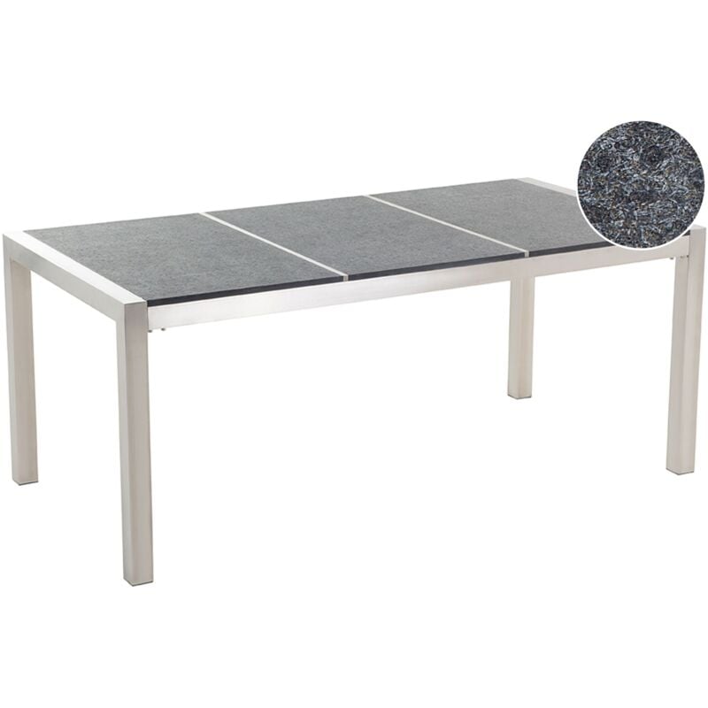 Table de Jardin à Plateau Triple en Granit 180 x 90 cm Noir et Argenté Grosseto