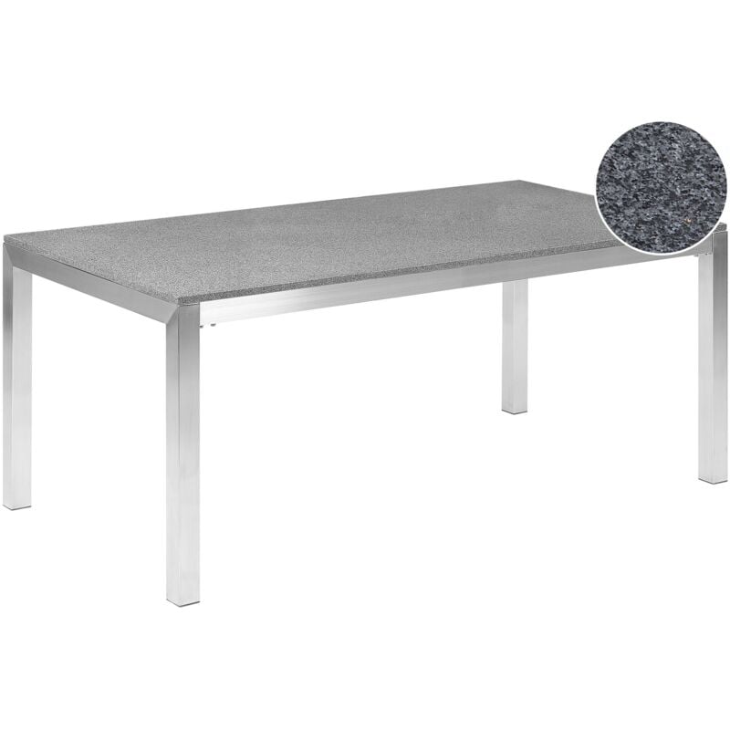 Beliani - Table de Jardin 180 x 90 cm avec Plateau en Granit Gris et Structure en Acier Inox Design Moderne et Contemporain