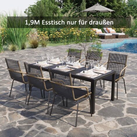 Table de jardin aluminium 120 x 70 cm, aspect bois polywood, résistante aux intempéries, design moderne, noire