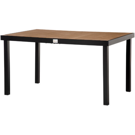 Table de jardin aluminium 140x90x74cm effet bois naturel pour 6 personnes