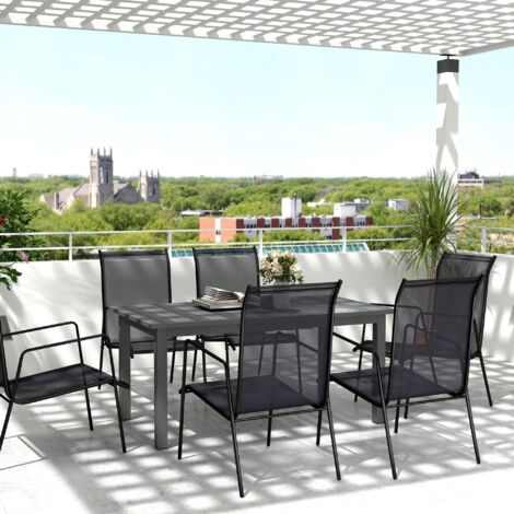 Table de jardin aluminium gris 160/220x90cm extensible,étanche antidérapante,pour 6-8 personnes,adapté camping,balcon et patio.