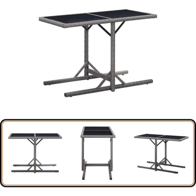 Table de jardin Anthracite 110x53x72 cm Verre et résine tressée - Table De Jardin - Table D'extérieur - Table En Résine Tressée - Table Avec Verre
