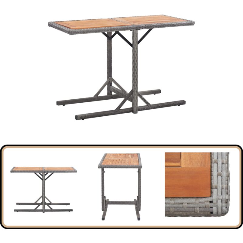 Table de jardin Anthracite Résine tressée et bois d'acacia - Table De Jardin - Table Extérieure - Mobilier De Jardin - Table En Résine Tressée