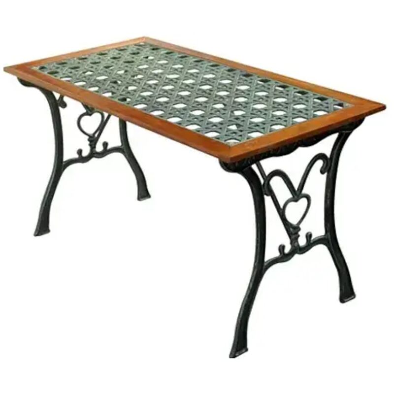Table de jardin ARC en rotin avec cadre en fonte noire et bois tropical