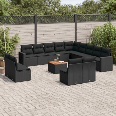 Table de Jardin avec Chaises en Résine Tressée, 11 Pièces Noir, Verre Trempé, Stockage Compact