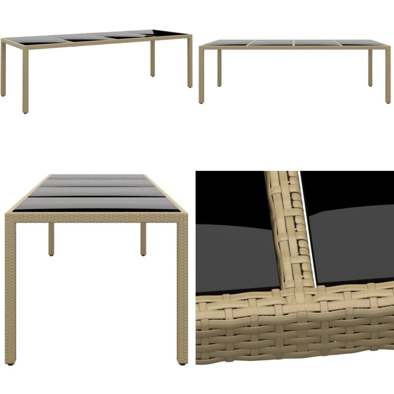 Table de jardin avec dessus en verre beige résine tressée - Table De Jardin - Table Extérieure - Mobilier De Jardin - Table En Verre - Table Résine