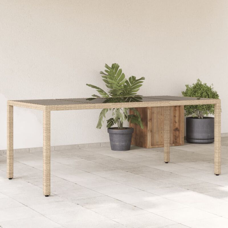 Table de jardin avec dessus en verre beige résine tressée vidaXL