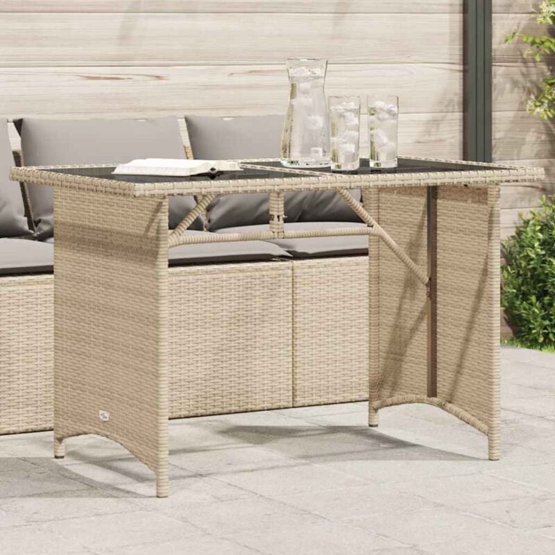 Vidaxl - Table de jardin avec dessus en verre beige 110x68x70 cm rotin