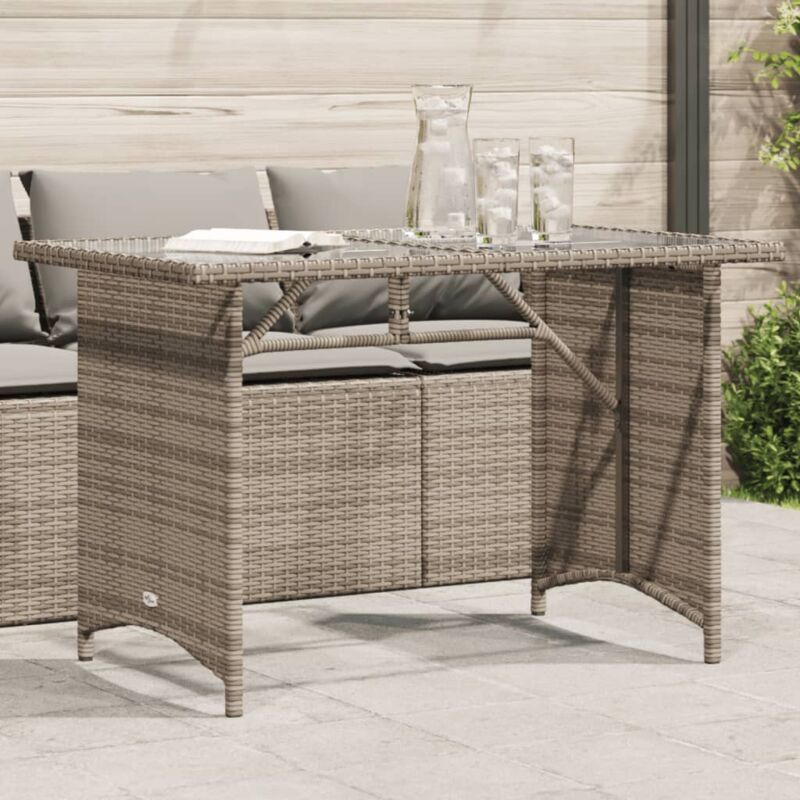 Vidaxl - Table de jardin avec dessus en verre gris 110x68x70 cm rotin
