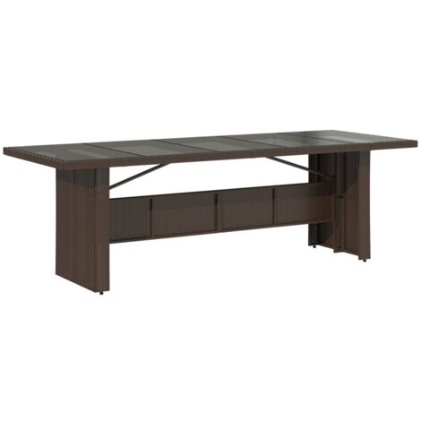 Table de jardin avec dessus en verre marron résine tressée