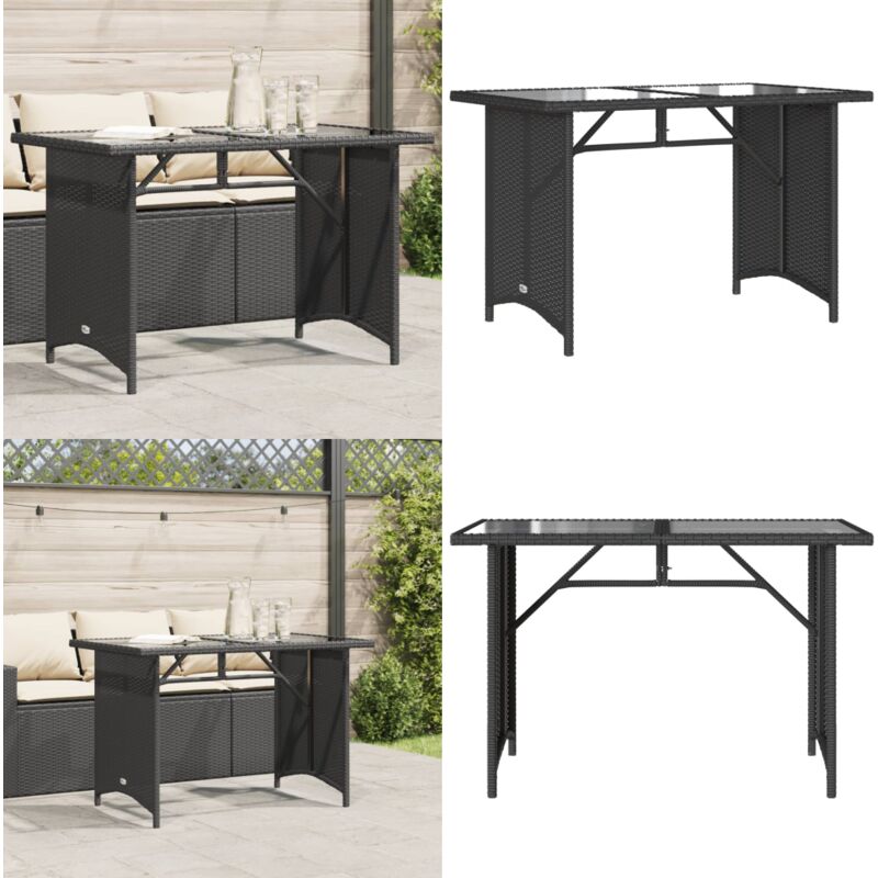 Vidaxl - Table de jardin avec dessus en verre noir 110x68x70 poly rotin - Table De Jardin - Table Extérieure - Mobilier De Jardin - Table En Verre