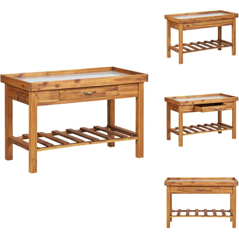 Vidaxl - Table de jardin avec dessus en zinc Bois solide d'acacia - Banc De Rempotage - Table De Plantation - Jardin - Meuble De Jardin - Espace De