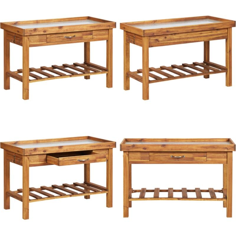Vidaxl - Table de jardin avec dessus en zinc Bois solide d'acacia - Banc De Rempotage - Table De Plantation - Jardin - Meuble De Jardin - Espace De