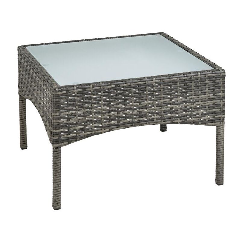 Table de jardin avec plateau en verre 58 x 58 x 42 cm en polyrotin gris