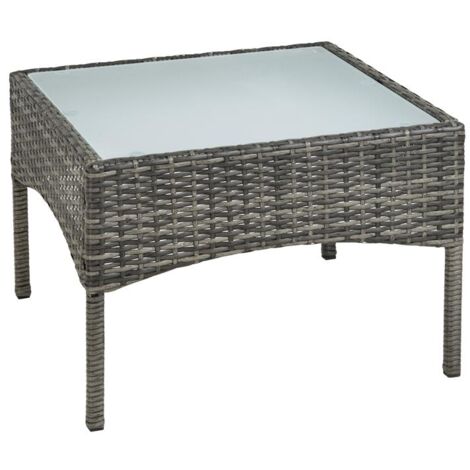 Table de jardin avec plateau en verre 58 x 58 x 42 cm en polyrotin gris