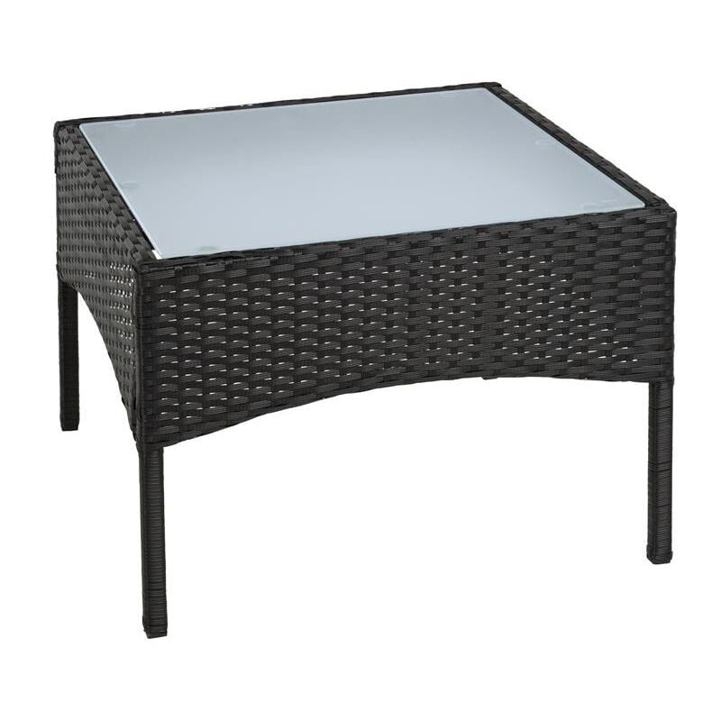 Table de jardin avec plateau en verre 58 x 58 x 42 cm en polyrotin noir