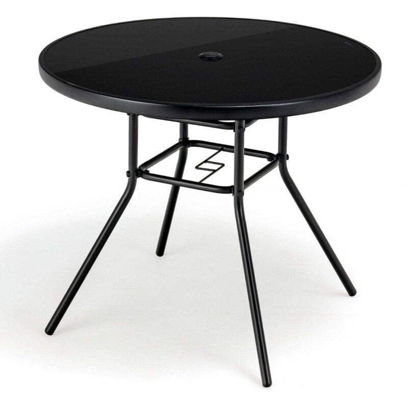 Northix - Table de jardin avec plateau en verre trempe table de terrasse avec trou pour parasol 86 x 86 x 71 cm noir 883