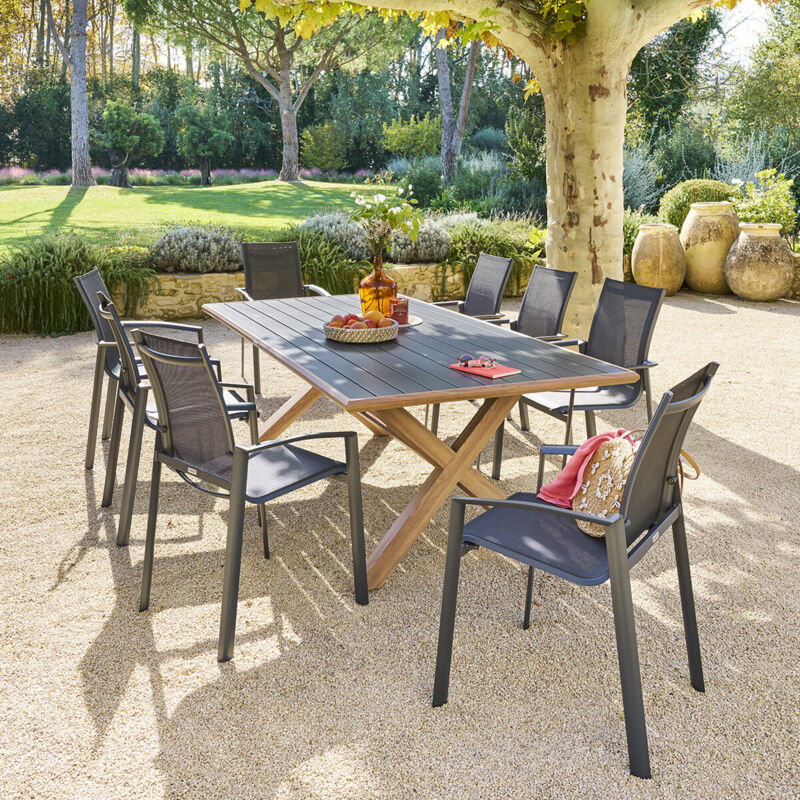 Table de jardin Axiome honey & graphite 8 places en aluminium - Hespéride