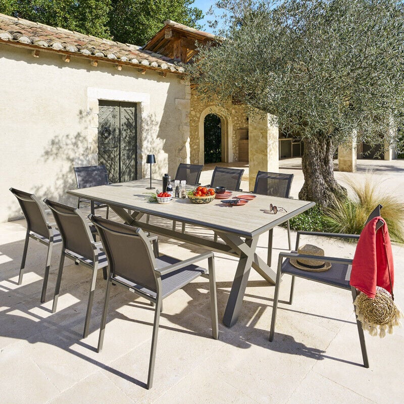Hesperide - Table de jardin Axiome praline & marron 8 places en aluminium - Hespéride