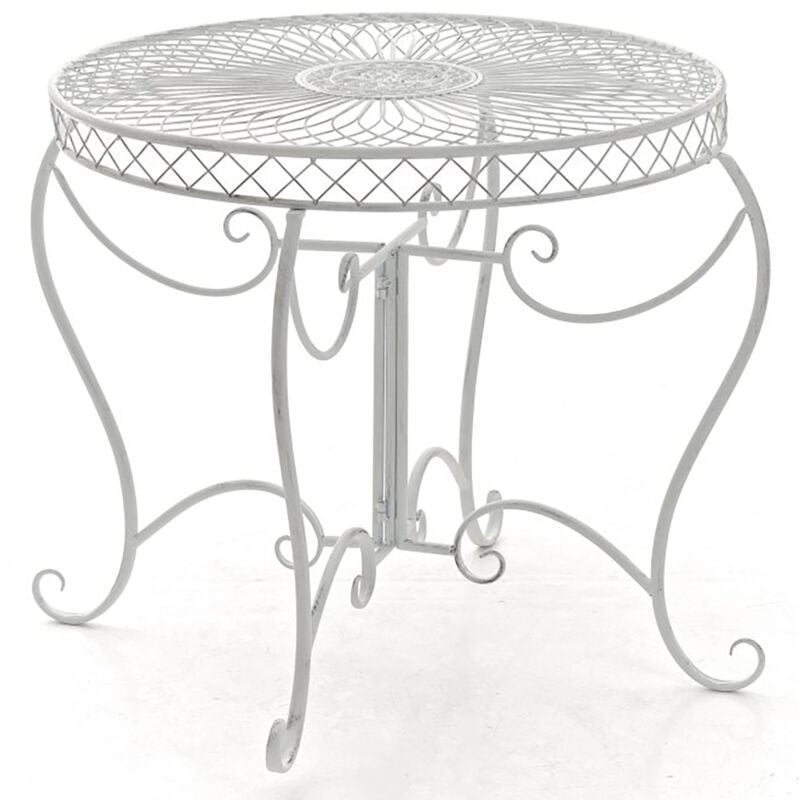 Décoshop26 - Table de jardin balcon terrasse design rustique hauteur 69 cm en métal blanc vieilli 100003053