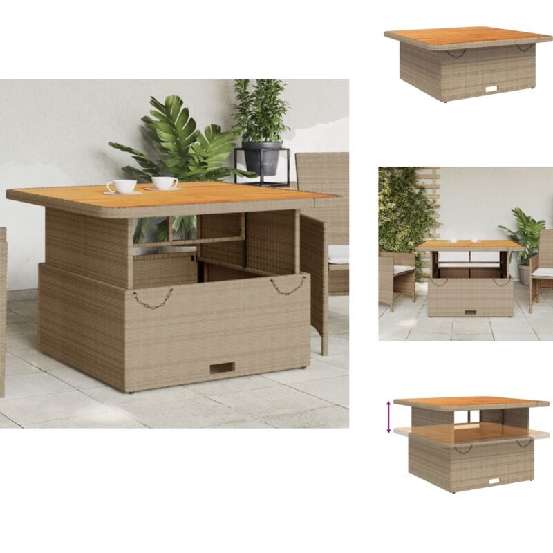 Table de jardin beige 110x110x71 cm résine tressée bois acacia - Table De Jardin - Table Extérieure - Mobilier De Jardin - Table Ronde - Table