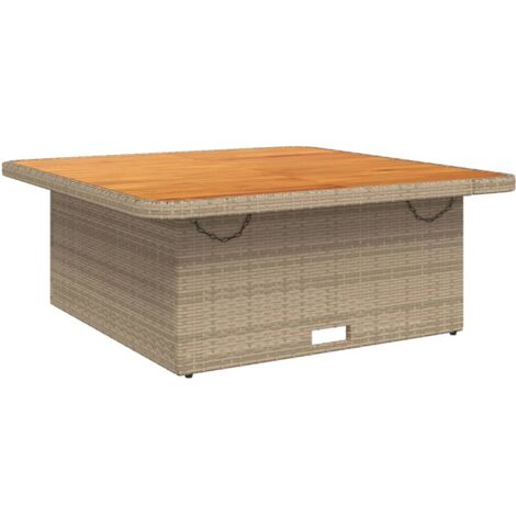 Table de jardin beige 110x110x71 résine tressée bois acacia