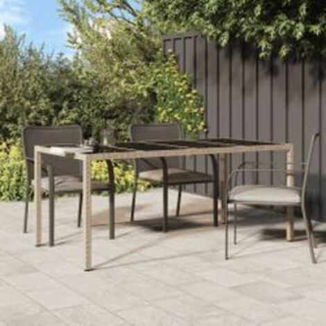 Table de jardin Beige 190x90x75 Verre trempé-résine tressée