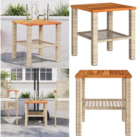 Table de jardin beige 40x40x42 cm résine tressée et bois acacia - Table De Jardin - Mobilier De Jardin - Table Extérieure - Table Patio - Table En Résine Tressée - Home & Living