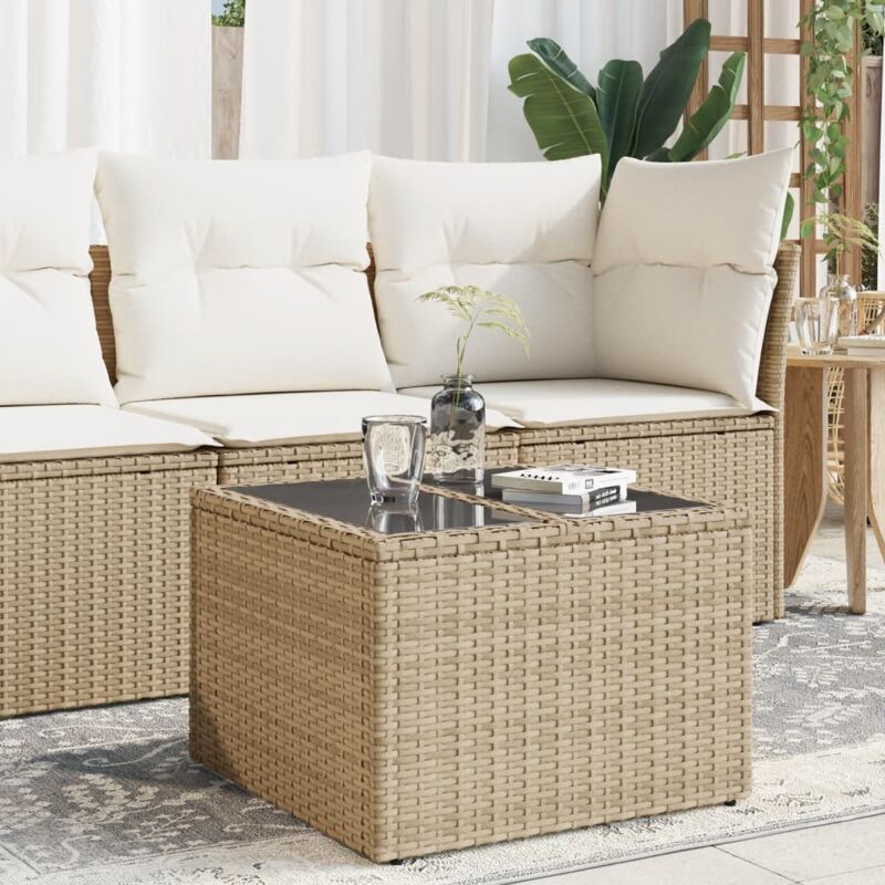 Vidaxl - Table de jardin dessus en verre beige 55x55x37cm résine tressée