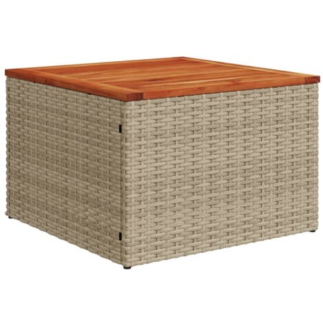 Table de jardin beige 55x55x37 résine tressée et bois acacia