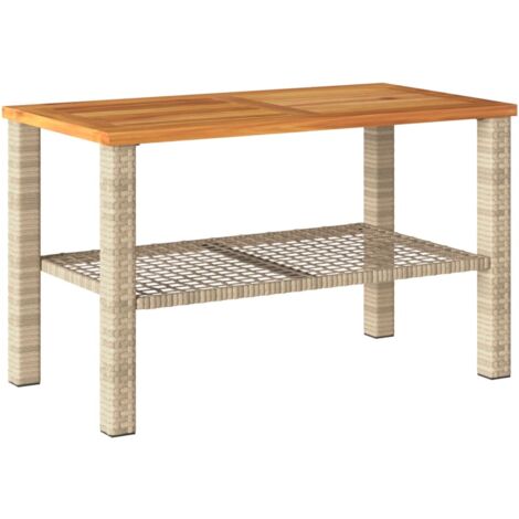 Table de jardin beige 70x38x42 résine tressée et bois acacia