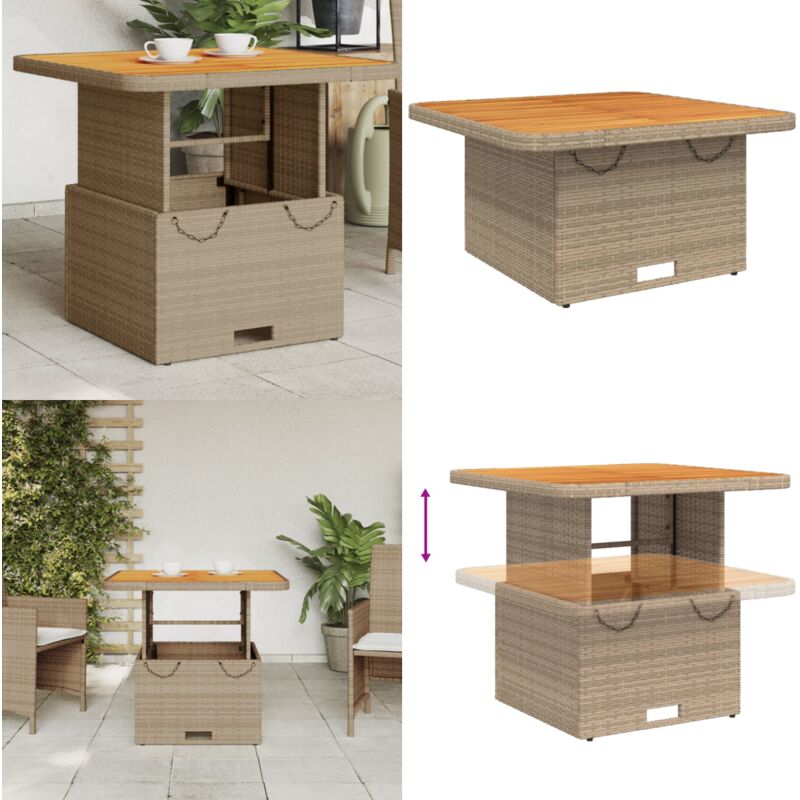 Table de jardin beige 80x80x71 cm résine tressée et bois acacia - Table De Jardin - Mobilier De Jardin - Table Extérieure - Table Patio - Table