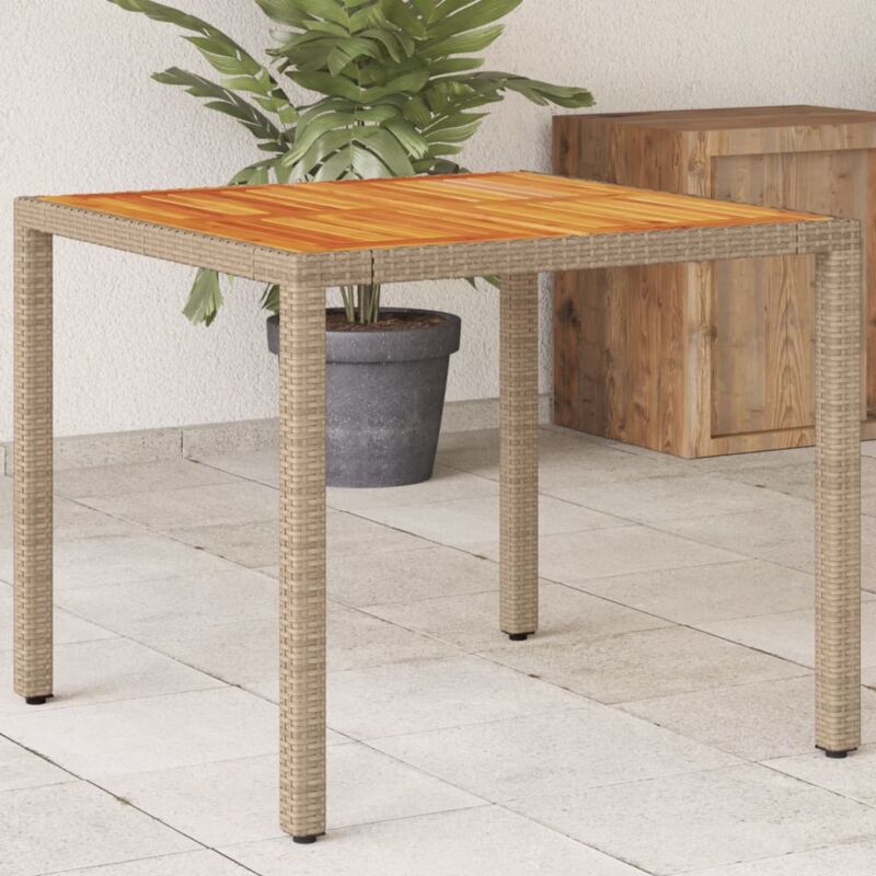 Table de jardin beige 90x90x75 cm résine tressée et bois acacia - Vidaxl