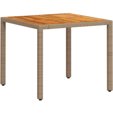 Table de jardin beige 90x90x75 résine tressée et bois acacia