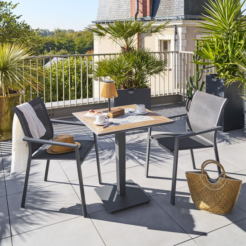 Table de jardin bistro Lambada céramique & graphite 2 places en acier et céramique - Hespéride