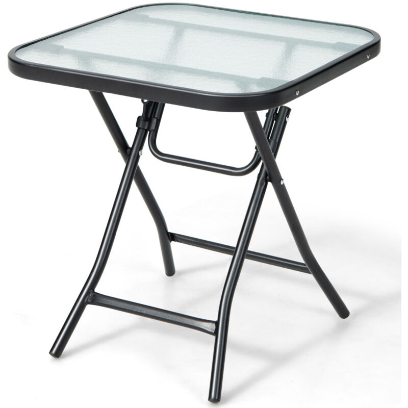 Helloshop26 - Table de jardin bistro pliante 46,5 x 46,5 x 42 cm en verre et acier pour intérieur extérieur patio balcon charge 25 kg noir